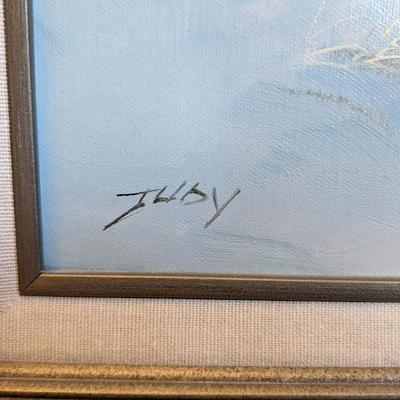 Original Framed Winter Seagull Painting by Judy