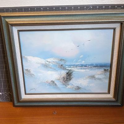 Original Framed Winter Seagull Painting by Judy