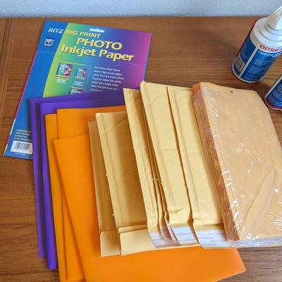 Misc. papers & envelopes + office cleaning supplies