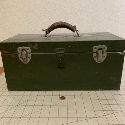 Vintage Green Toolbox with misc. items