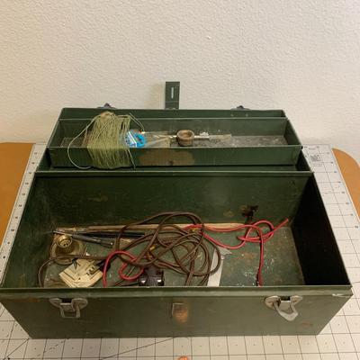 Vintage Green Toolbox with misc. items