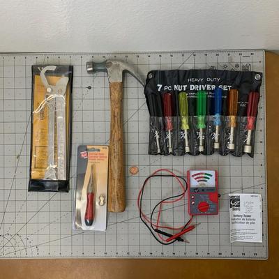Misc. Tool Bundle #4 (hammer + 7 piece nut driver set + battery tester)