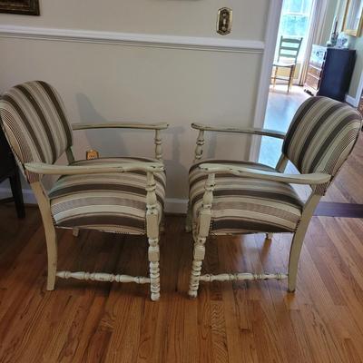 Pair of Upholstered Chairs W/ Shabby Chic Finish (GR-CE)