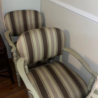 Pair of Upholstered Chairs W/ Shabby Chic Finish (GR-CE)