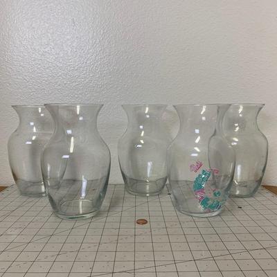 5 Clear Glass Vases (all same size)