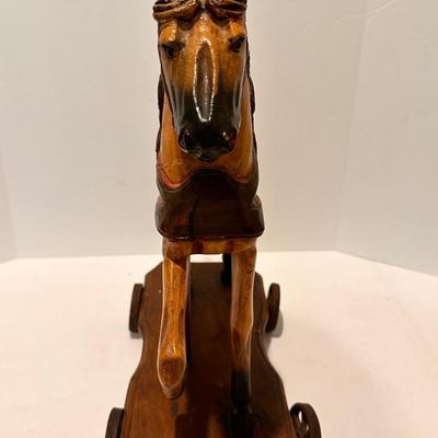 Vintage wood pull toy horse