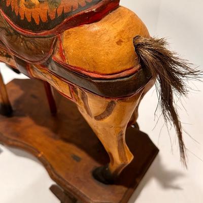 Vintage wood pull toy horse