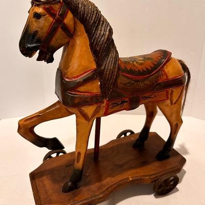 Vintage wood pull toy horse