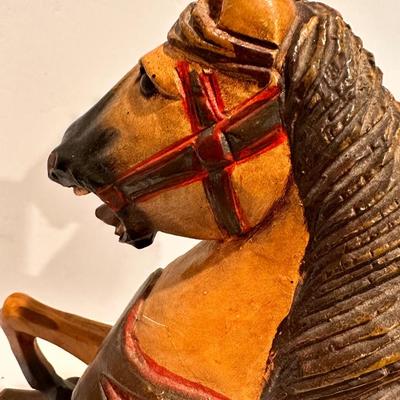 Vintage wood pull toy horse