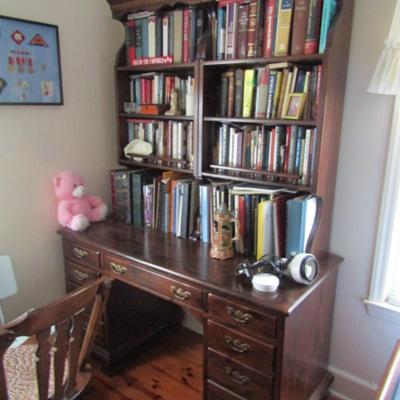 Solid Wood Knee Hole Desk with Book Shelf Topper (No Contents)