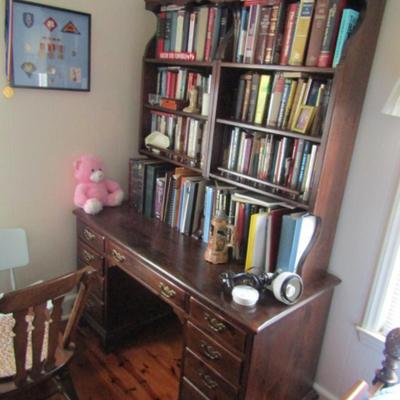 Solid Wood Knee Hole Desk with Book Shelf Topper (No Contents)