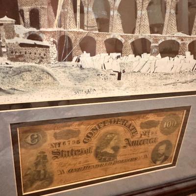 Charleston SC Ft Sumter Photo Lucy Pickens $100 Currency Confederate Paper framed