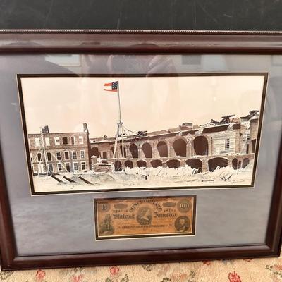 Charleston SC Ft Sumter Photo Lucy Pickens $100 Currency Confederate Paper framed