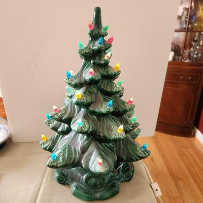 Vintage Ceramic Lighted Christmas Tree w music box 16" tall