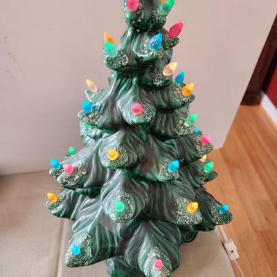 Vintage Ceramic Lighted Christmas Tree w music box 16" tall
