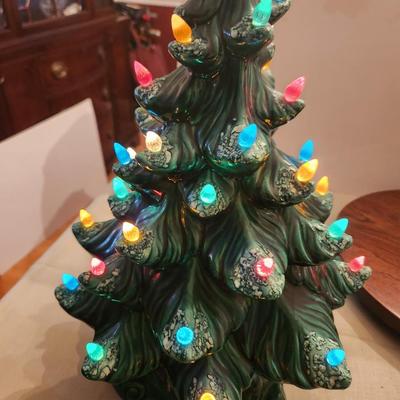 Vintage Ceramic Lighted Christmas Tree w music box 16" tall