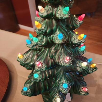 Vintage Ceramic Lighted Christmas Tree w music box 16" tall