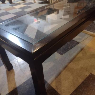 Glass Top Wood Base Accent Table