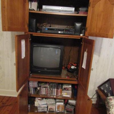 Wood Finish Media/Storage Cabinet (No Contents)