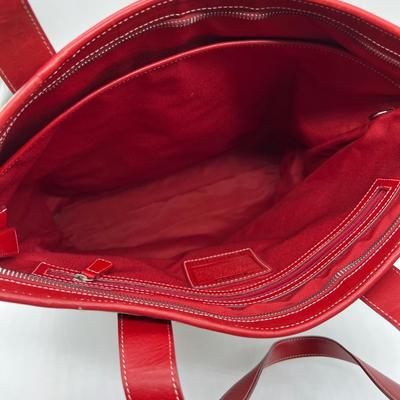 COACH ~ Khaki Shoulder Bag With Red Leather Trim