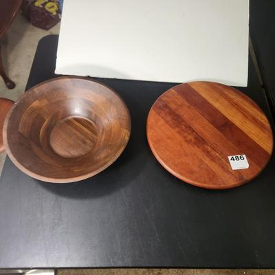 Vintage Wood Bowl and Wood Lazy Susan