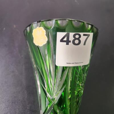 Vintage Emerald Green Vase Cut to Clear  Glass Hochglanz Bleikristall 8.25"