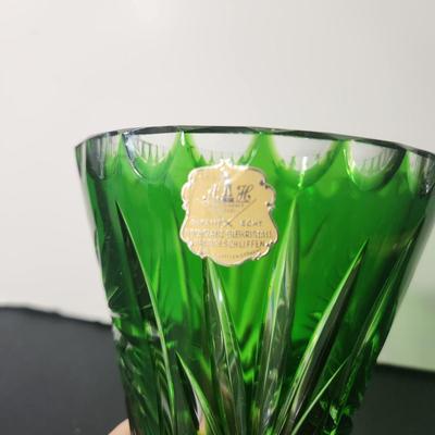 Vintage Emerald Green Vase Cut to Clear  Glass Hochglanz Bleikristall 8.25"