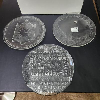3 Large Glass Serving Cheese Plates Pilgrim Glass Marshall Fields