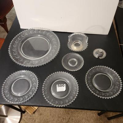 7 Pieces Glassware Candlewick Plates Basket Lid