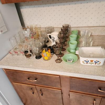 Large Assortment vintage Glassware Corning Pyrex Fire King