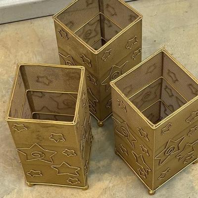 Three Gold Metal Candle Holders