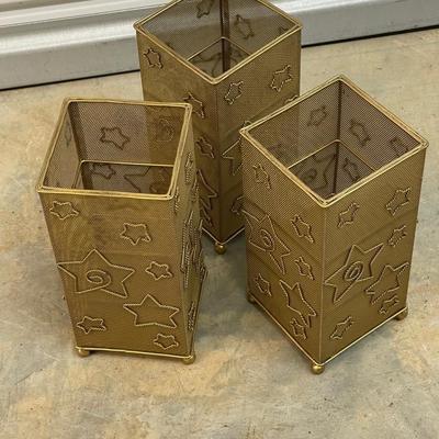 Three Gold Metal Candle Holders