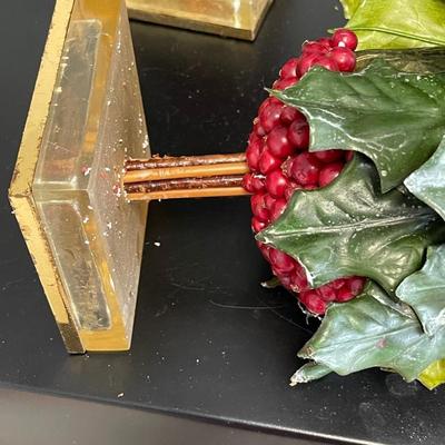 Leaf and Berry Decor on Stands - Set of Three - Has Wear