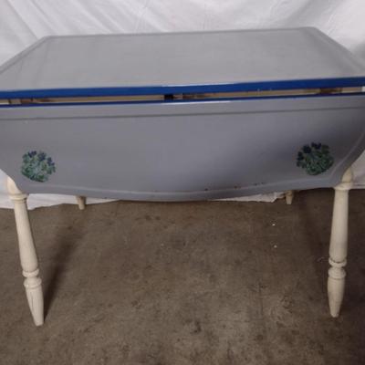 Antique Enamel Drop Leaf Table with Wood Frame | EstateSales.org