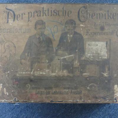 German Wooden Chemistry Box - 18 12/ x 12  inches - Great Graphics inside lid