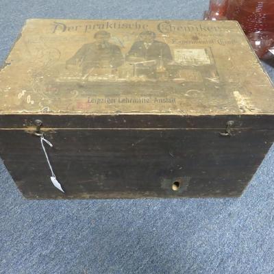 German Wooden Chemistry Box - 18 12/ x 12  inches - Great Graphics inside lid