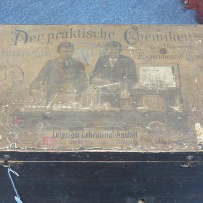 German Wooden Chemistry Box - 18 12/ x 12  inches - Great Graphics inside lid