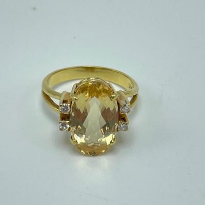 18K Gold Ring with Diamonds & Citrine Colored Stone (MG-B1)