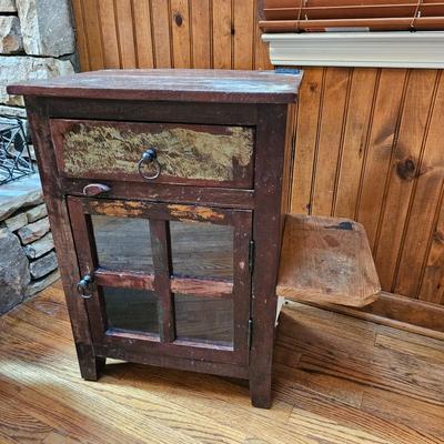 Rustic Oak Side Table  w/Storage  (D-JS)