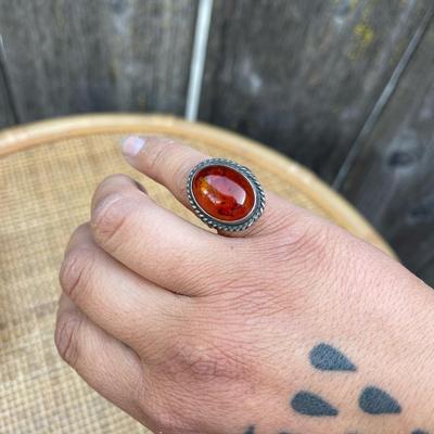 Vintage Sterling and Amber Ring