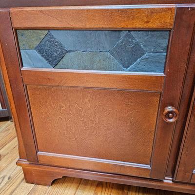 Wood TV Stand with Slate Accents and Storage (D-JS)
