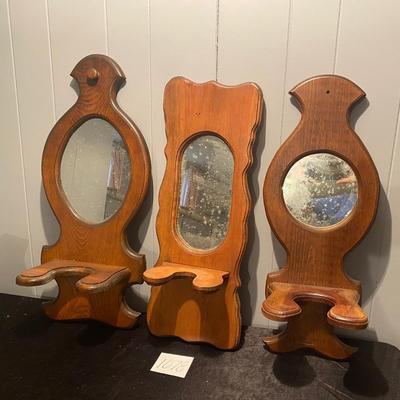Vintage Oil Lamp Wall Hangers w/Mirrors