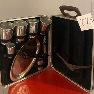 Mid Century Travel Bar Liquor Set