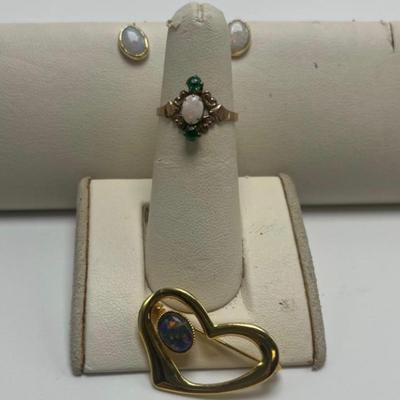 Blue Opal Pin, Opal Earrings & Opal Ring (B1-MG)