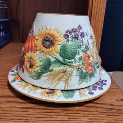 Yankee Large Jar Candle Shade & Plate Pumpkin Sunflower Fall Thanksgiving