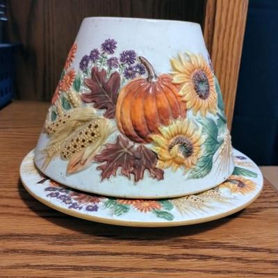 Yankee Large Jar Candle Shade & Plate Pumpkin Sunflower Fall Thanksgiving