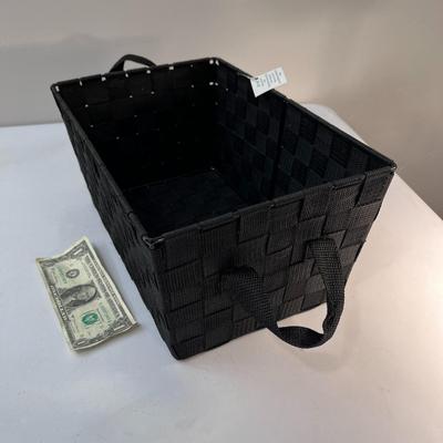 BLACK FABRIC WEAVE BASKET WITH HANDLES