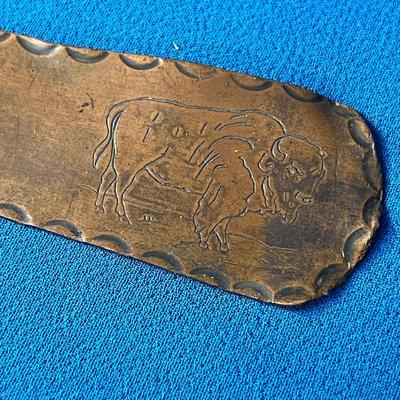 VINTAGE HAMMERED COPPER LETTER OPENER INCISED BUFFALO YELLOWSTONE