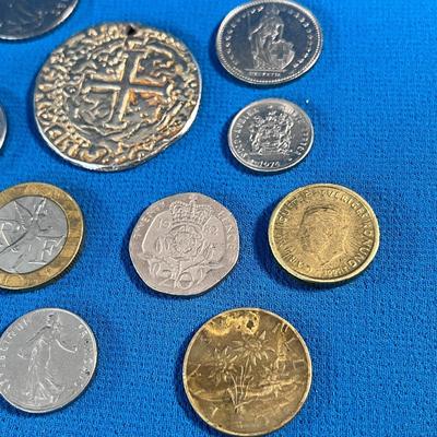 GROUP OF COINS & TOKENS with FAUX PIECE OF EIGHT