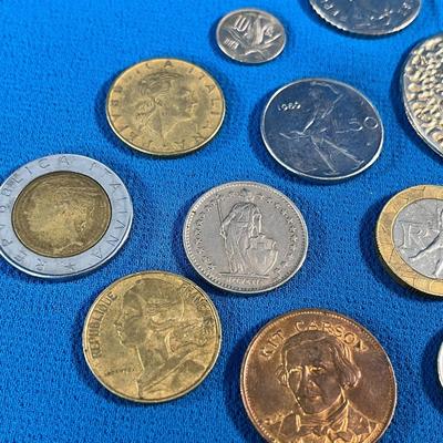 GROUP OF COINS & TOKENS with FAUX PIECE OF EIGHT